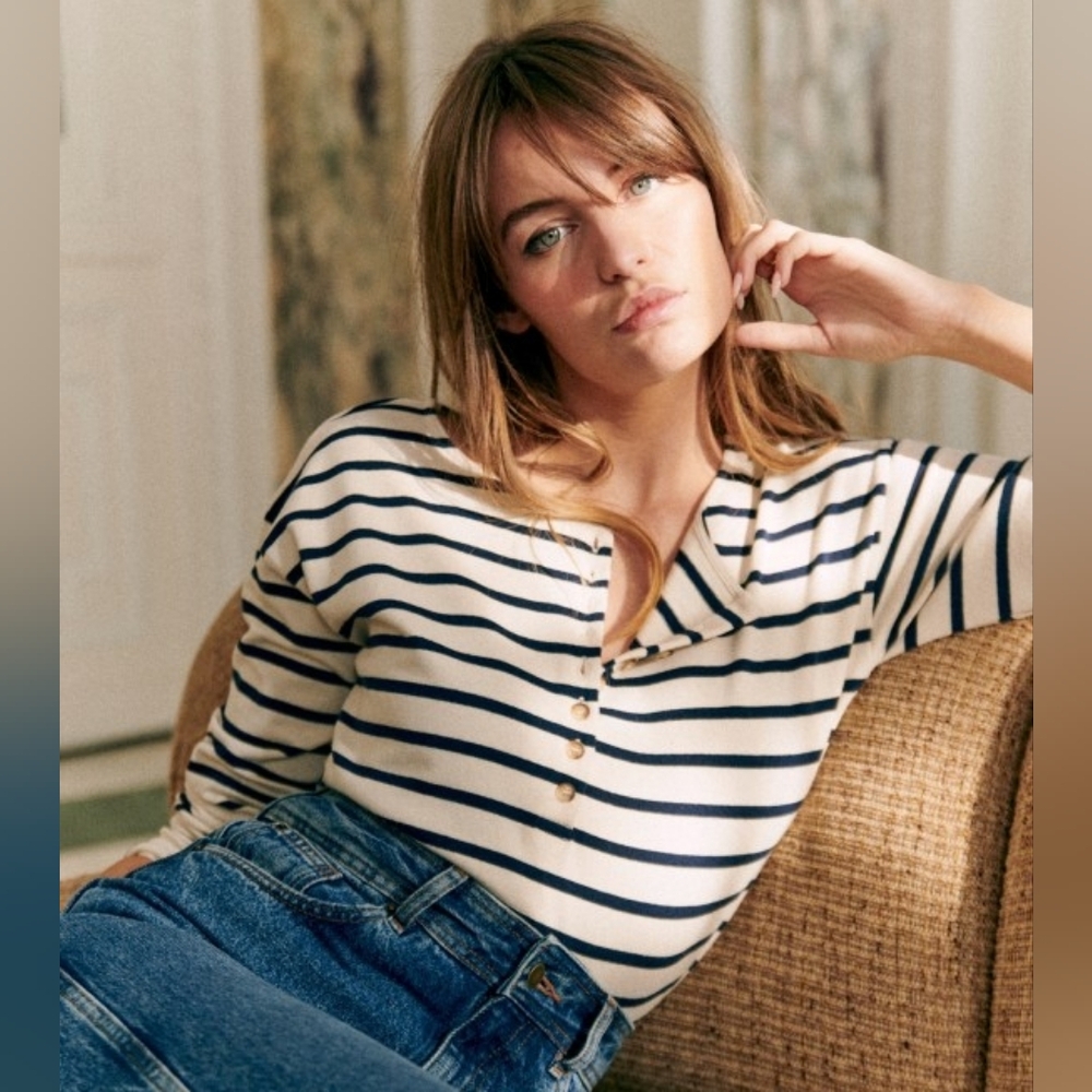 Sezane Gatsby Marinière - Ecru And Navy - Medium